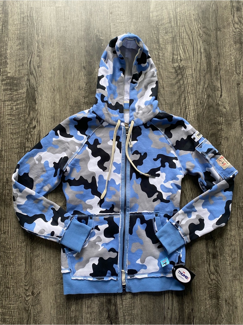 Thumb NWT Womens Small Blue Camo Full Zip Hoodie Jacket Inside Pockets New Y2K